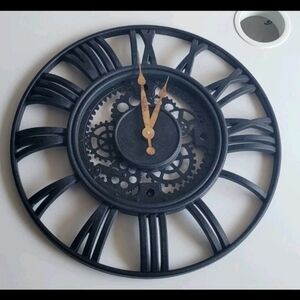avante Garde Black and Gold Tone Gear Battery Wall Clock